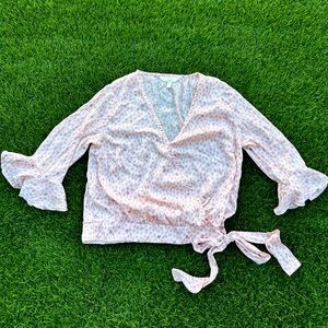 Lauren Conrad Pink Glitter Polka Dot Tie Side Blouse